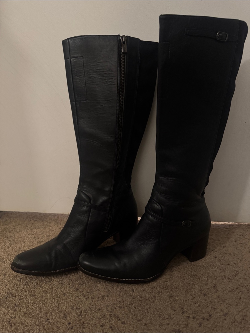 Timberland Black Leather Knee-High Heeled Boots